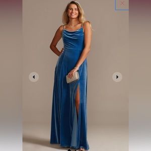 David’s Bridal Velvet Cowl Neck Spaghetti Strap Bridesmaid Dress